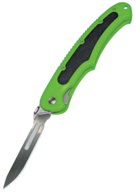 Havalon Knives Shock Green Piranta Bolt folding blade pocket knife features a g10 handle